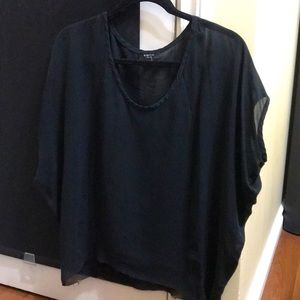 Babaton Black Silk Blouse With Batwing Sleeves